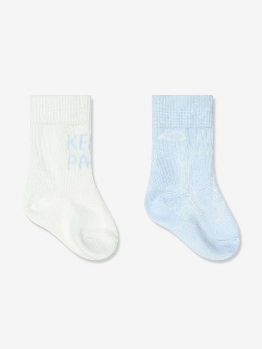 KENZO KIDS Baby Boys' Blue Socks Set - 2 Pack Soft Cotton Comfortable Ankle Socks