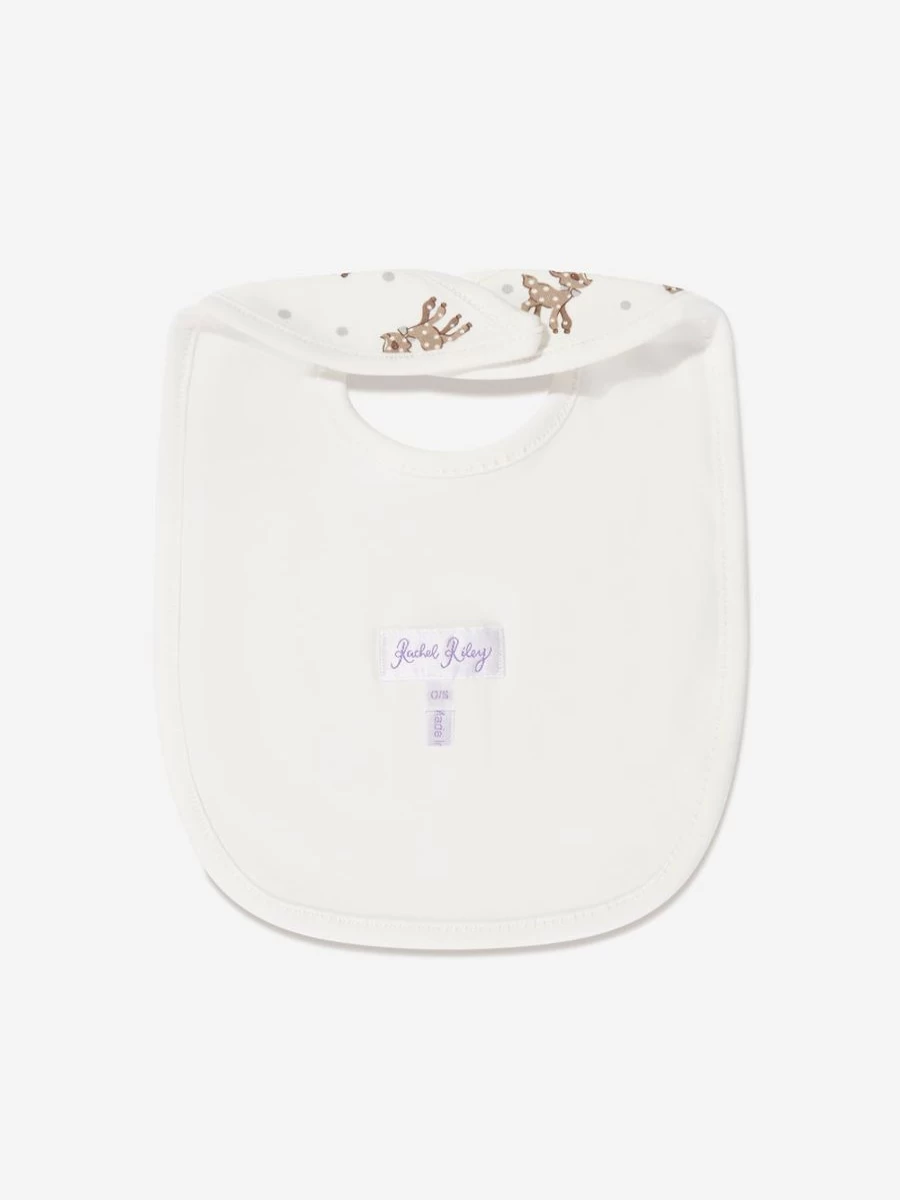 Rachel Riley White Baby Fawn Embroidered Bib - Soft Organic Cotton for Newborns & Infants