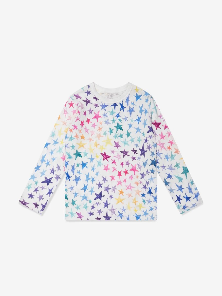 Stella McCartney Kids Teen Ivory Star Print Long Sleeve T-Shirt for Girls