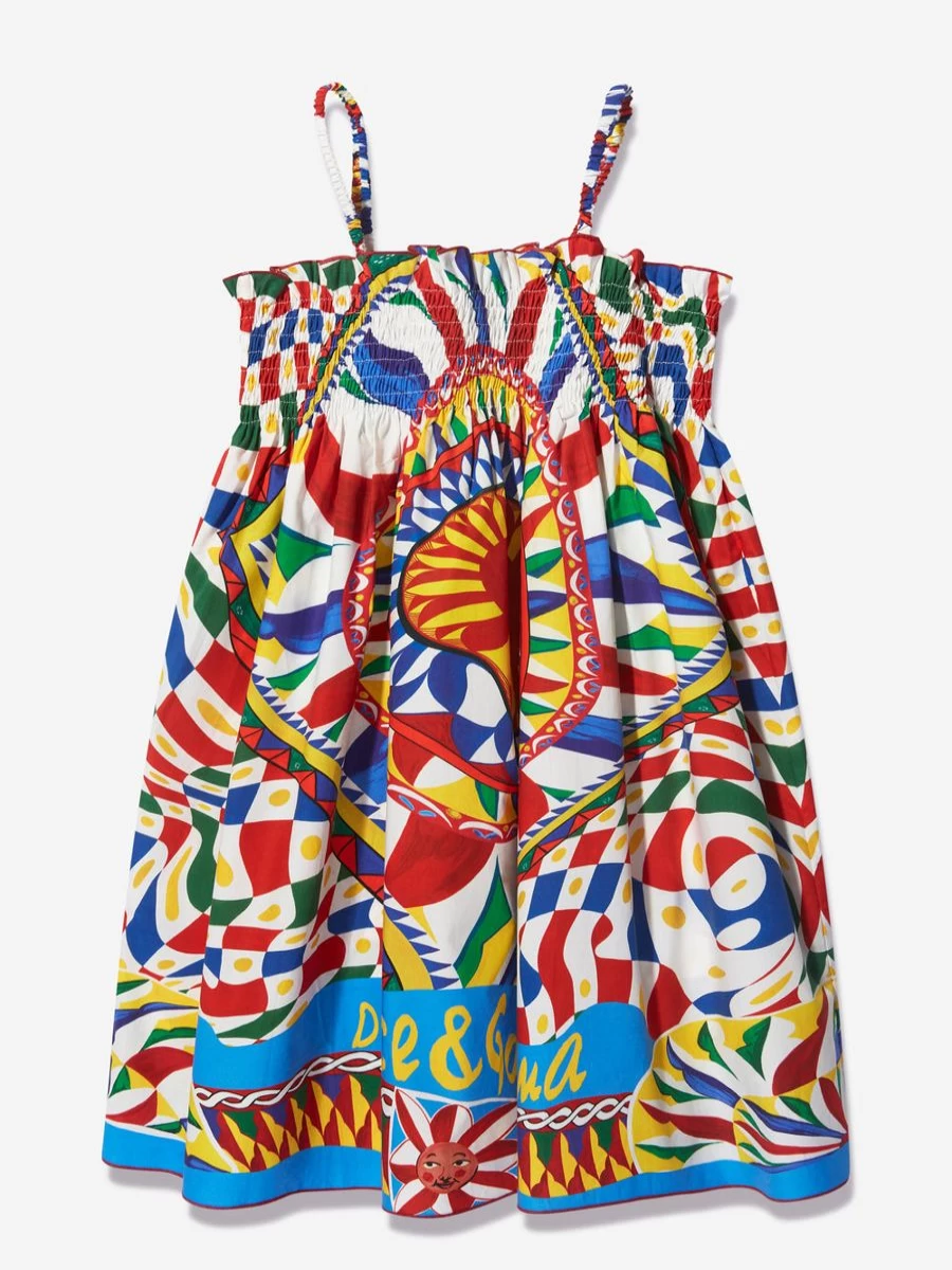 Dolce & Gabbana Kids Girls Floral Carretto Print Multicolour Dress