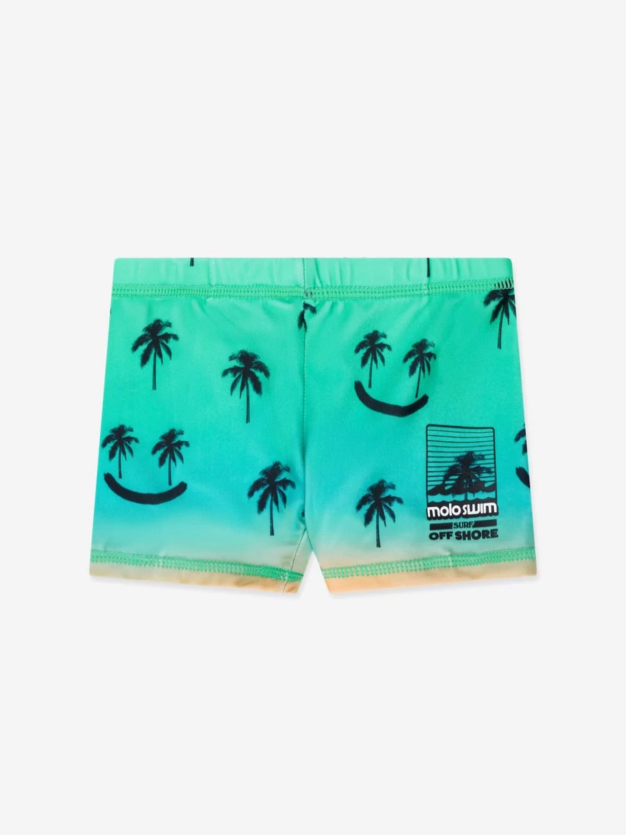 Molo Baby Boys Green Smiley Face Palm Print Swim Trunks
