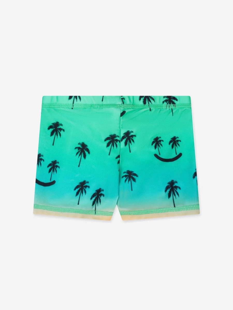 Molo Baby Boys Green Smiley Face Palm Print Swim Trunks