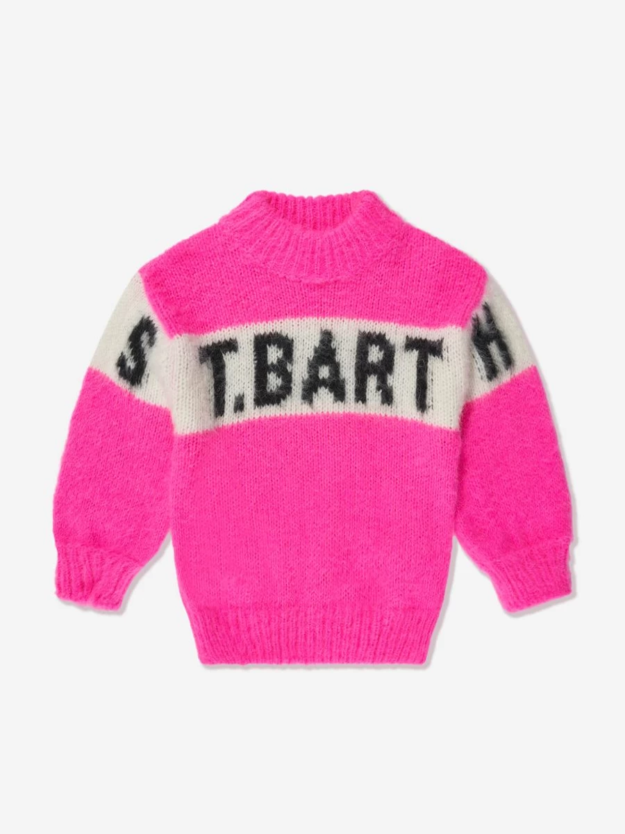 MC2 Saint Barth Girls Pink Logo Stripe Jumper - Casual Knit Sweater for Girls