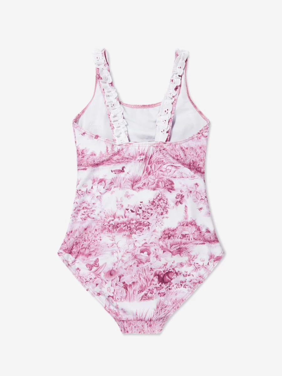 "Selini Action Teen Girls Pink Toile De Jouy Print Swimsuit"