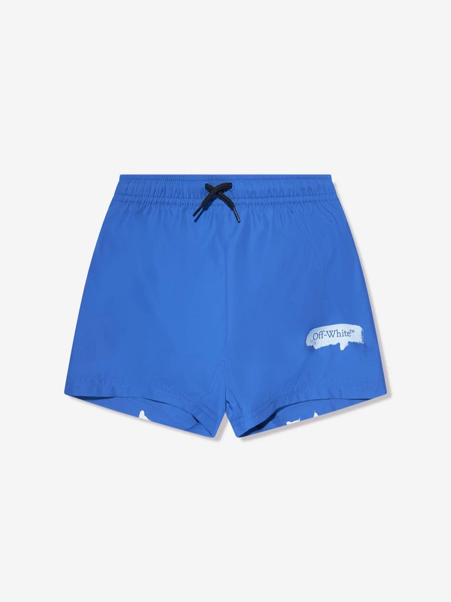 Off-White Boys' Blue Paint Graphic Swim Shorts for Summer Beachwear