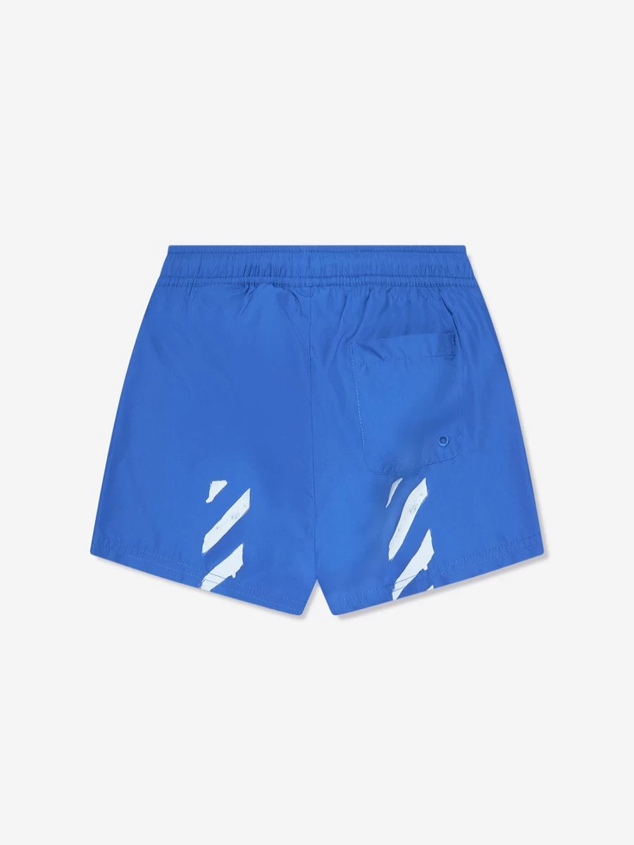 Off-White Boys' Blue Paint Graphic Swim Shorts for Summer Beachwear