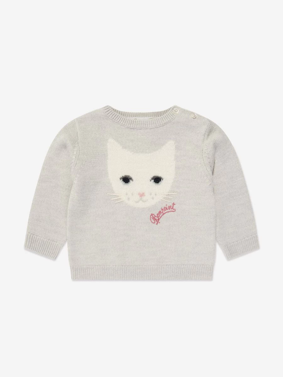 Bonpoint Baby Girls Grey Wool Jumper – Soft Almire Knit Sweater