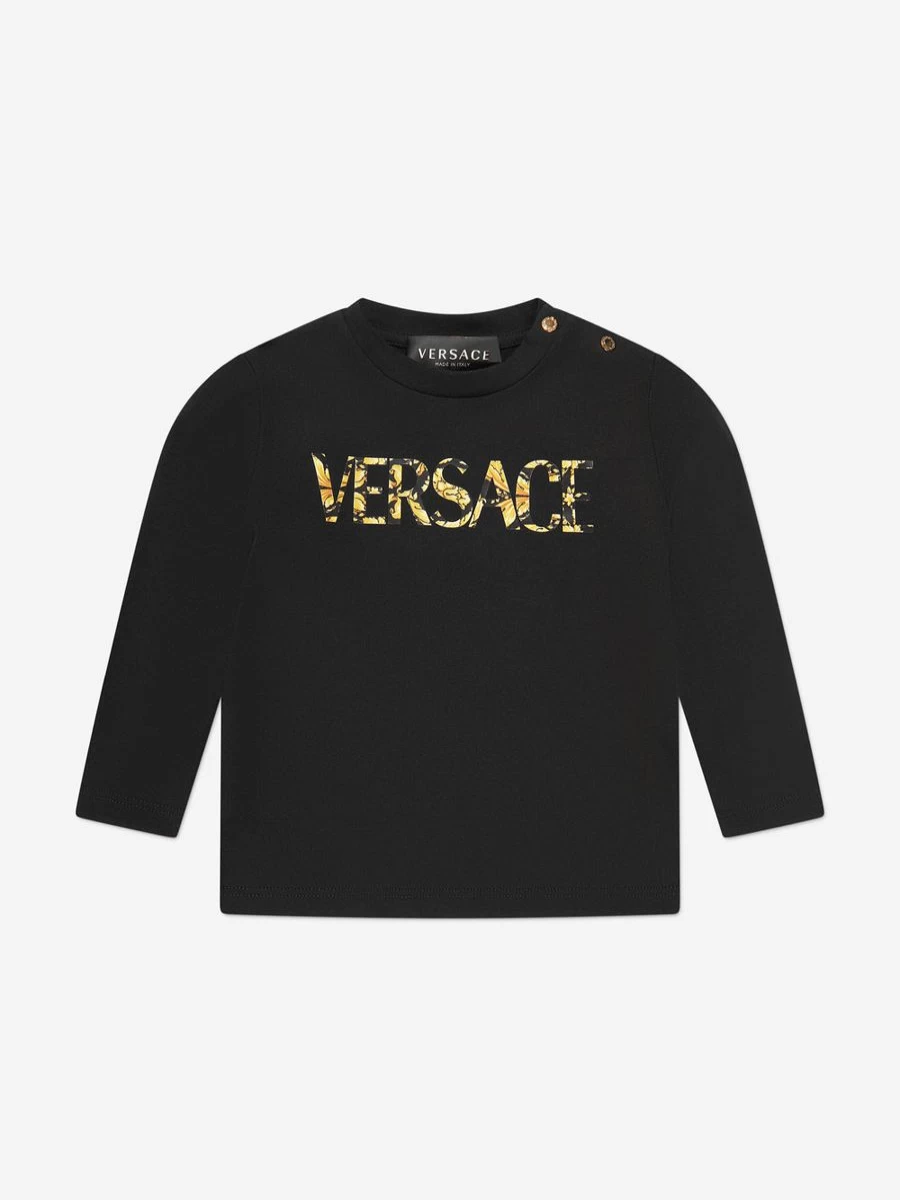 Versace Girls' Black Long Sleeve Logo Baby T-Shirt