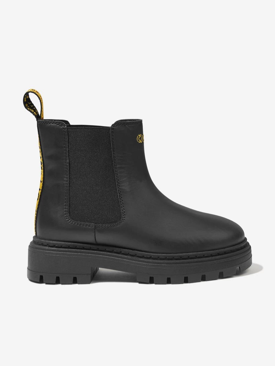 Off-White Boys Black Leather Chelsea Boots for Kids Stylish & Comfortable