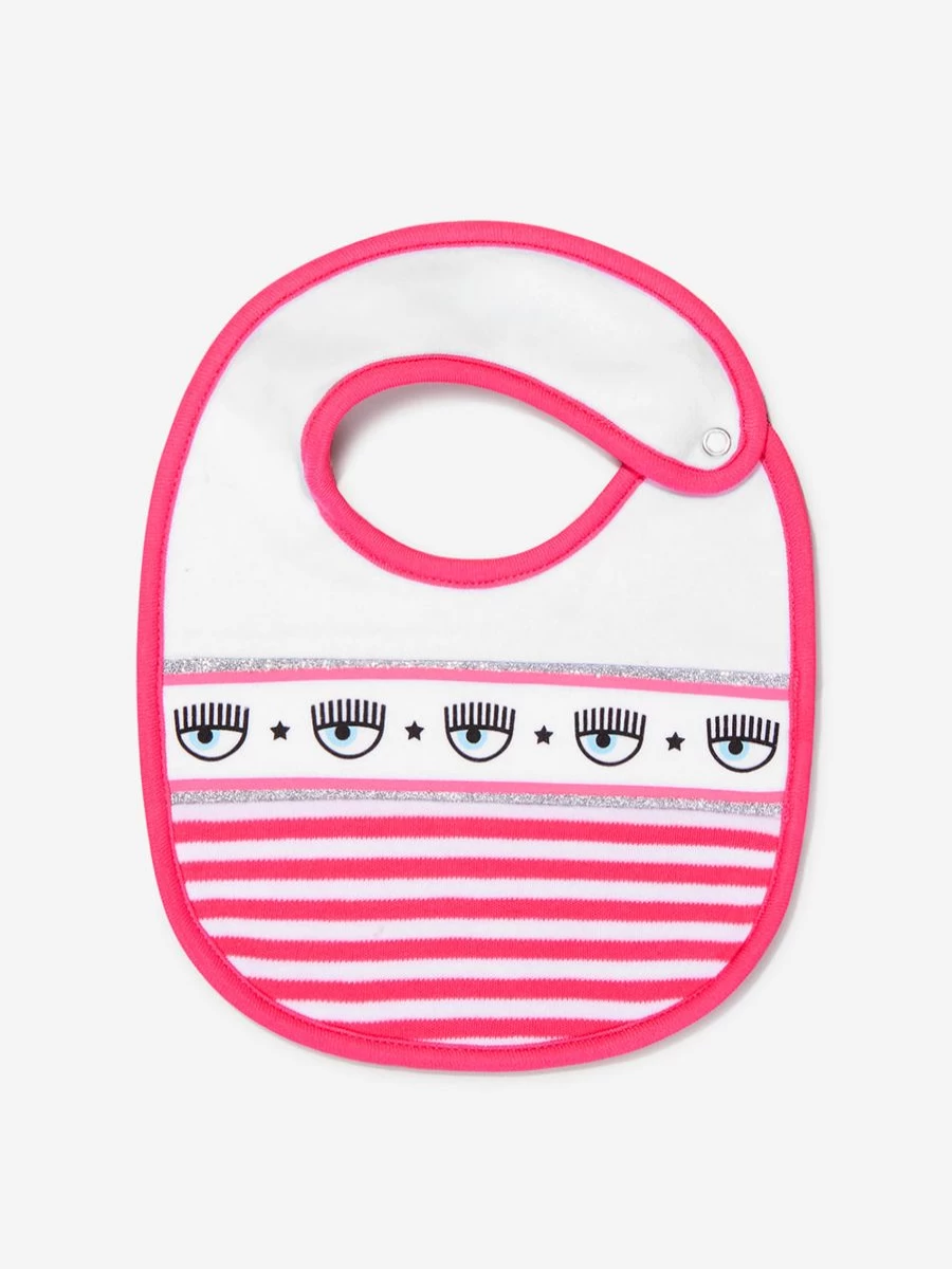 Chiara Ferragni Baby Girls Striped Cotton Bib with Logo - Soft & Stylish Drool Bibs for Infants