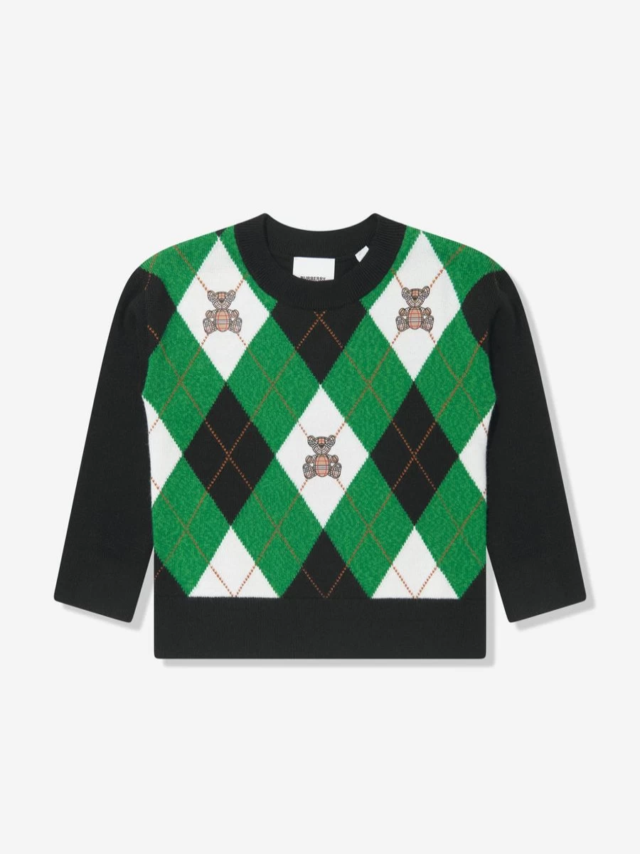 Burberry Kids Boys Green Argyle Bear Embroidered Sweatshirt