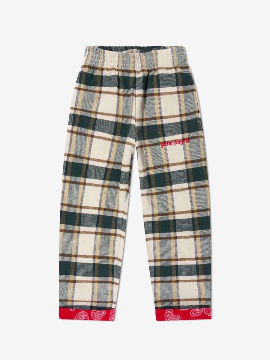 Palm Angels Teen Boys Green Checkered Bear Paisley Print Trousers