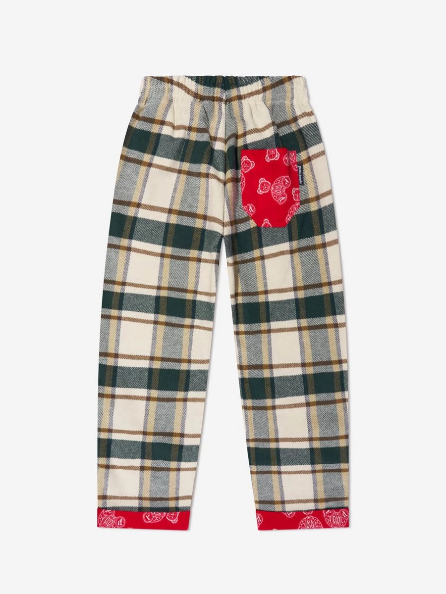 Palm Angels Teen Boys Green Checkered Bear Paisley Print Trousers