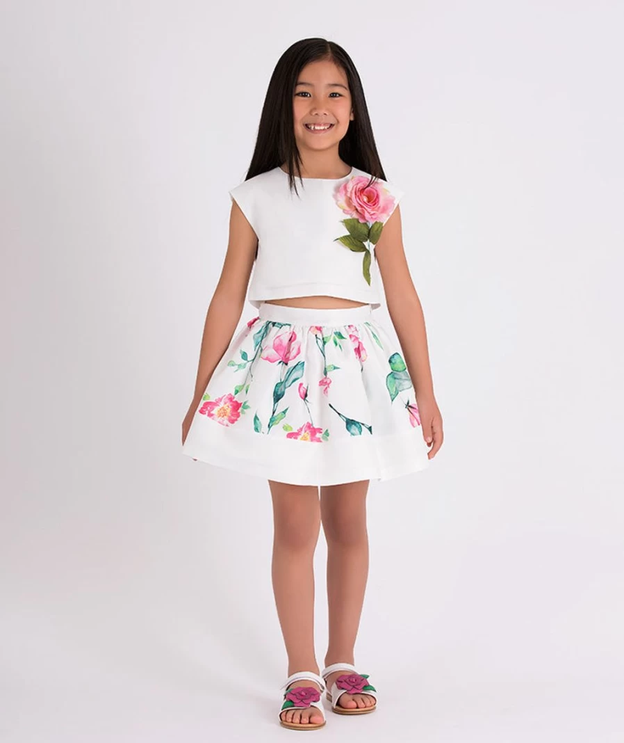 Mama Luma Teen Girls Ivory Floral Print Skirt - Elegant Flowy A-Line Skirt for Teens
