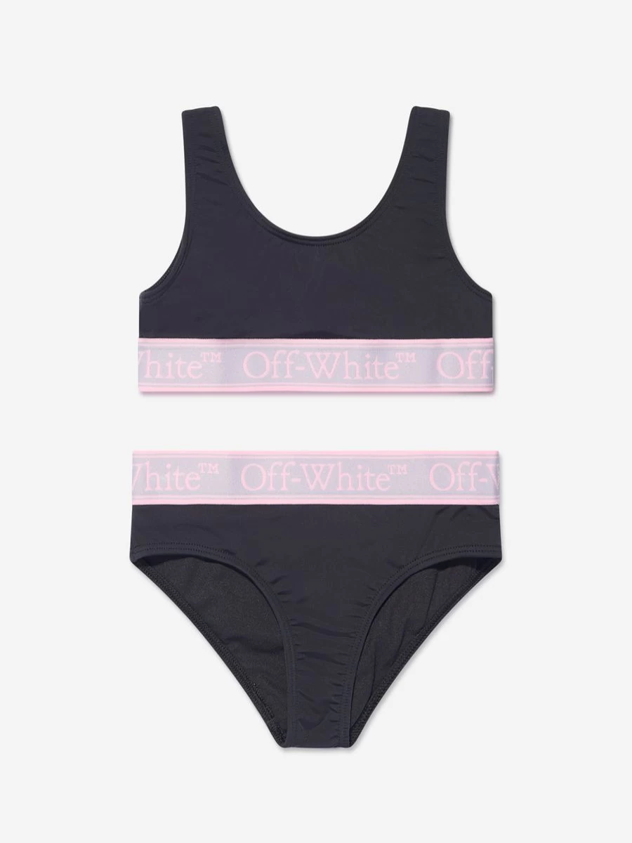 Off-White Girls Bookish Logo Black Band Bikini Swimwear