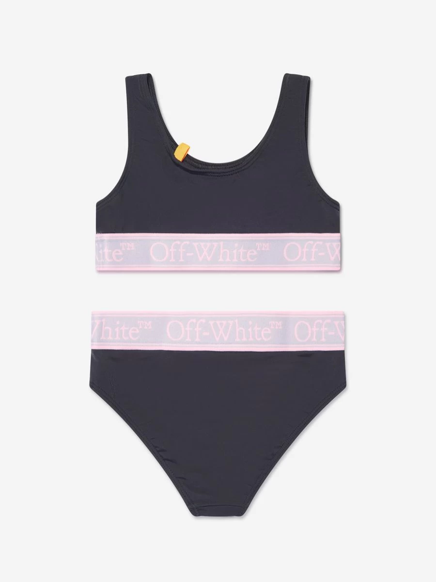 Off-White Girls Bookish Logo Black Band Bikini Swimwear