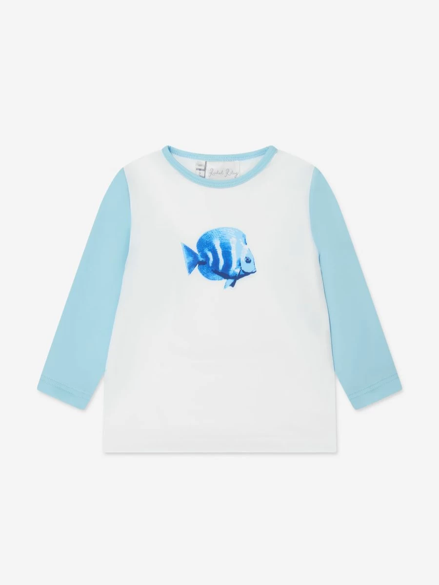 Rachel Riley Boys' Tropical Fish Print Rash Guard - UV Protection Swim Shirt, Quick-Dry Multicolor