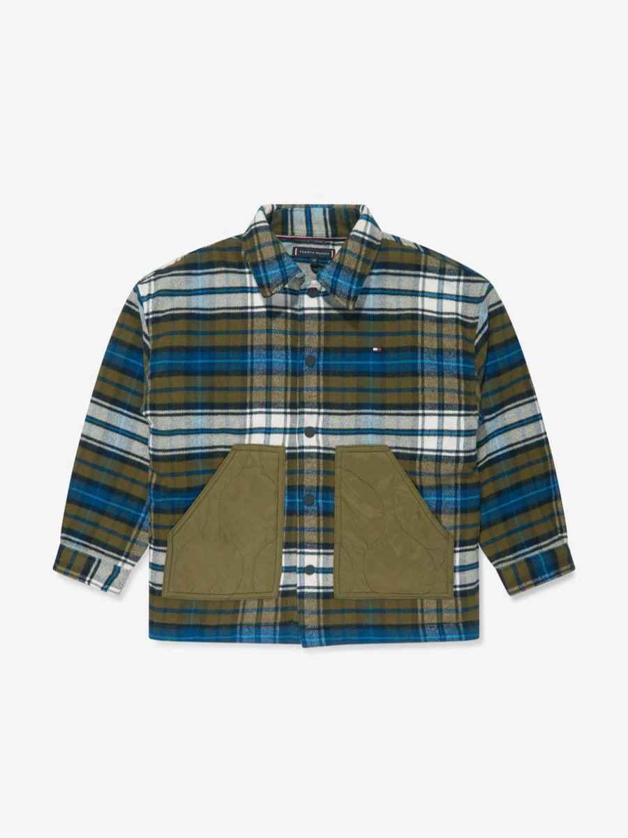 Tommy Hilfiger Boys Green Tartan Nylon Mix Overshirt