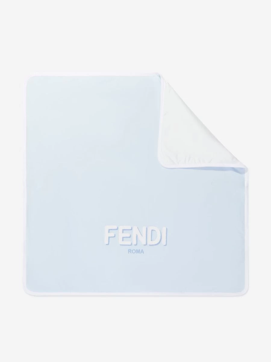 Fendi Kids Baby Boys Blue Logo Blanket - Soft Luxury Nursery Blanket for Infants