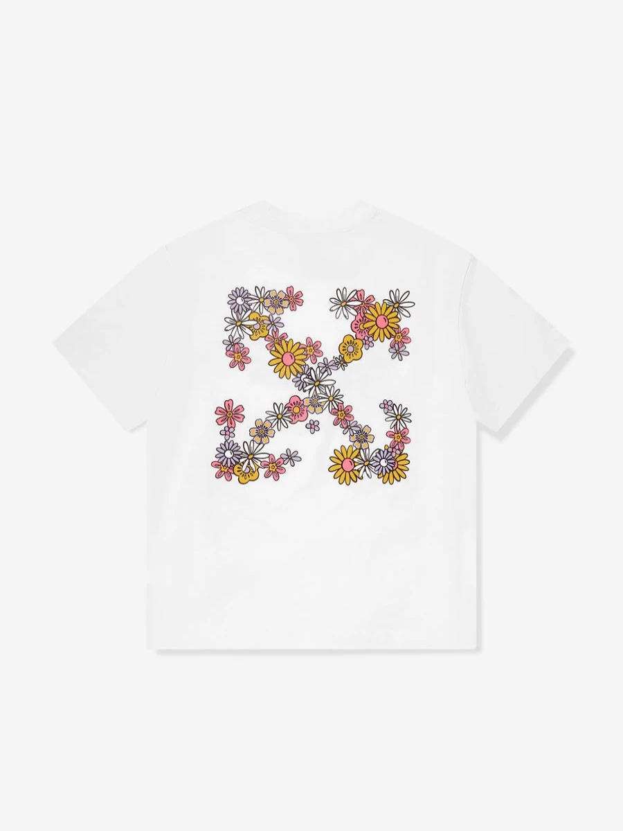 Off-White Girls' Floral Graphic Funny Flower Print White T-Shirt