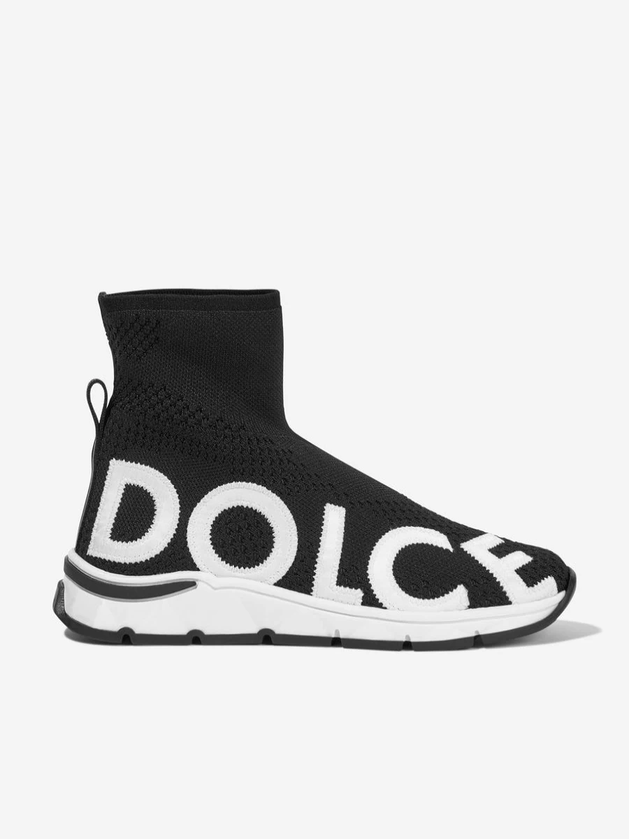 Dolce & Gabbana Kids Girls Black Slip-On Sock Sneakers