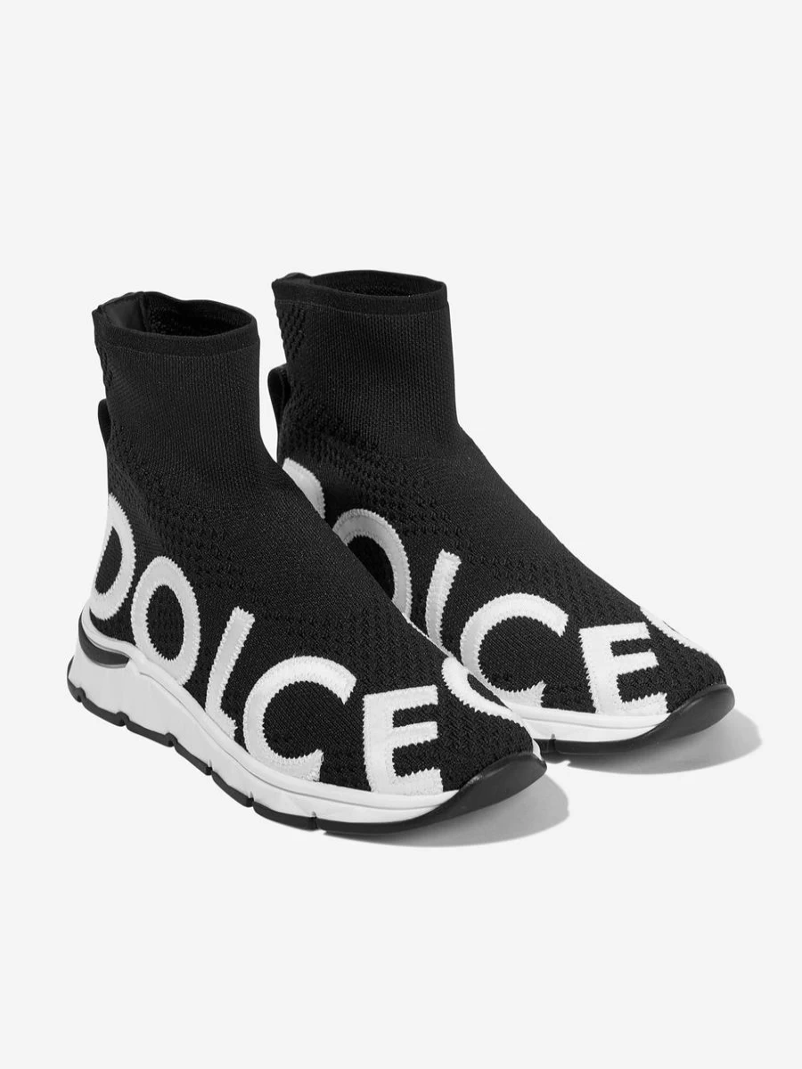 Dolce & Gabbana Kids Girls Black Slip-On Sock Sneakers