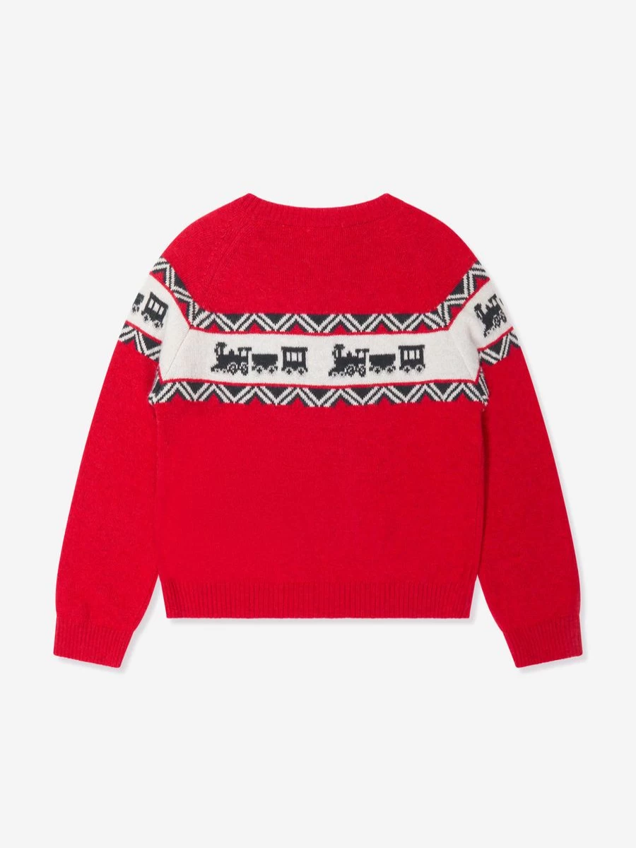 Patachou Boys Red Wool Knit Train Jumper - Soft Winter Sweater for Kids