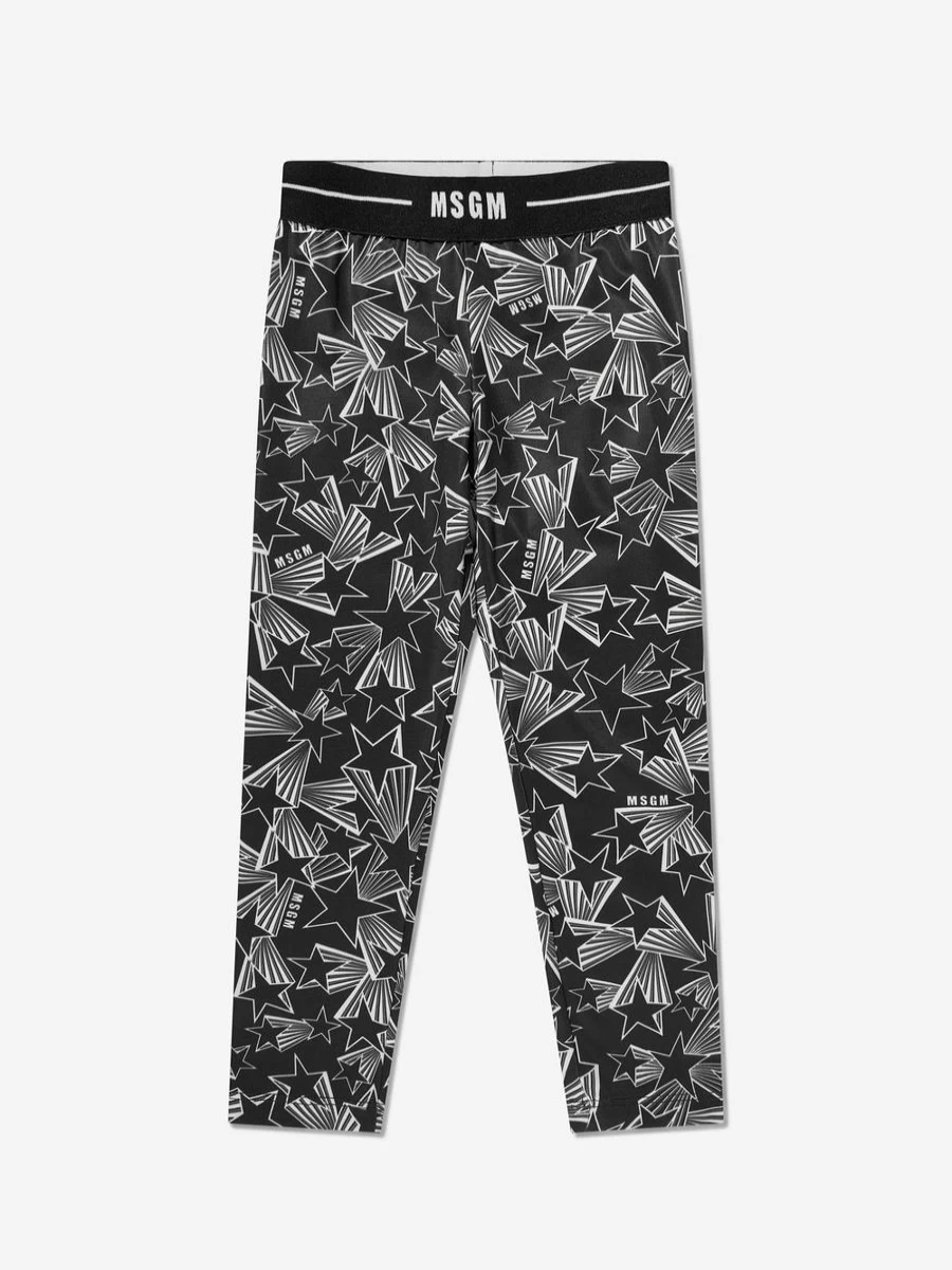 MSGM Girls Black Star-Print Leggings for Kids Fashion