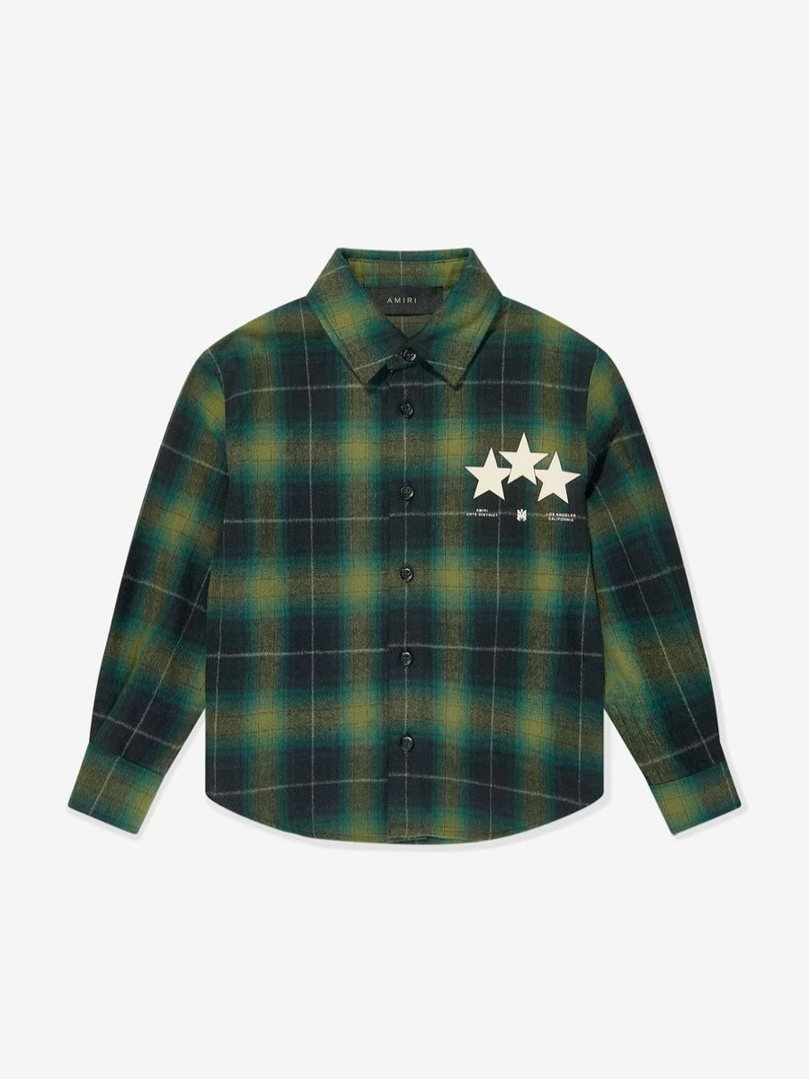 Amiri Teen Boys Green Stars Flannel Shirt