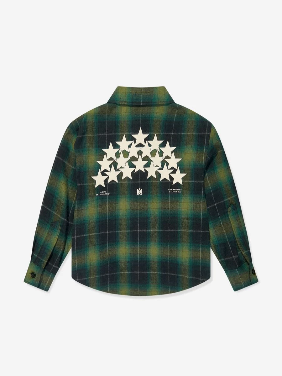 Amiri Teen Boys Green Stars Flannel Shirt