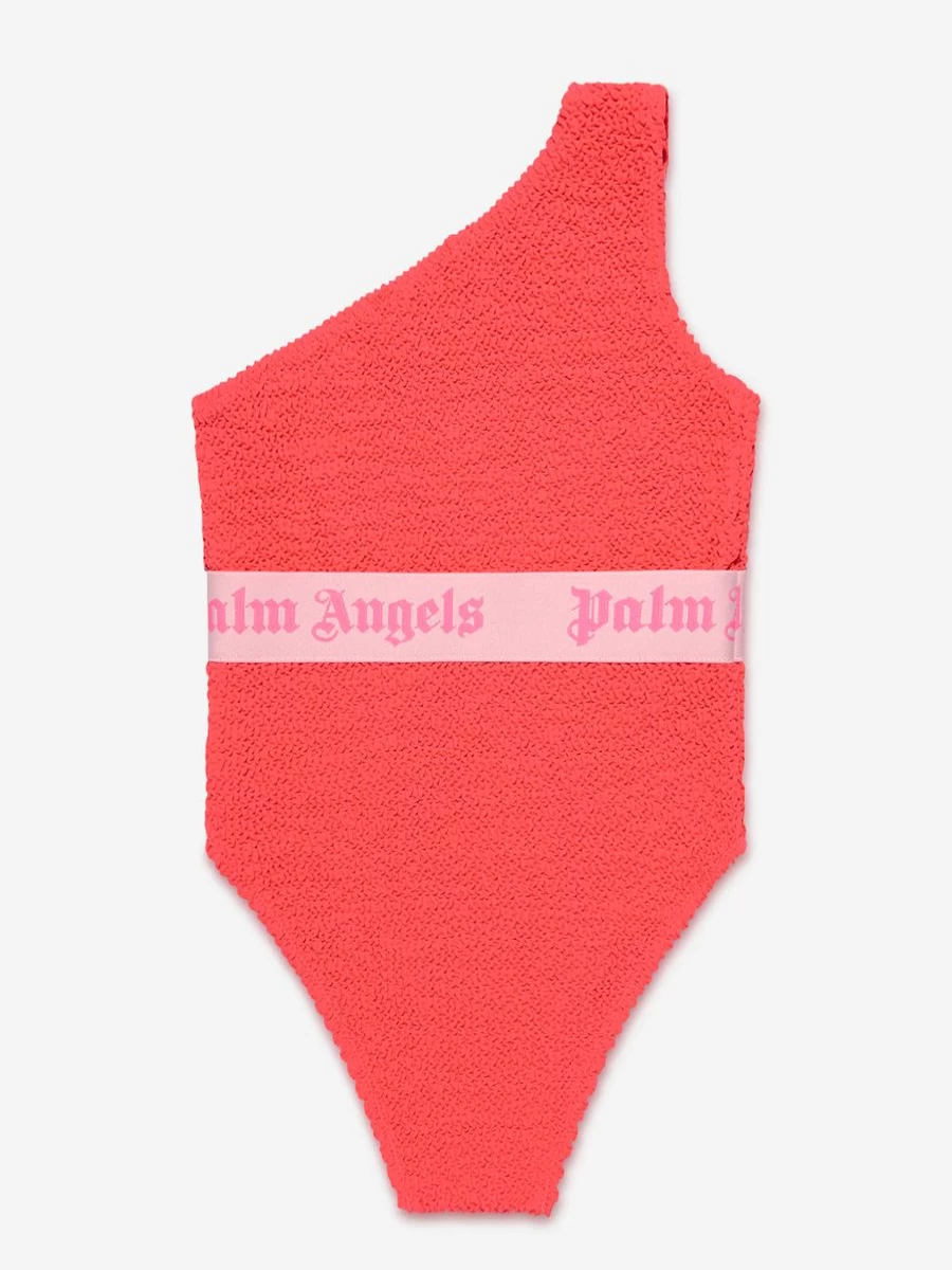Palm Angels Girls Red One Shoulder Logo Band Swimsuit for Women