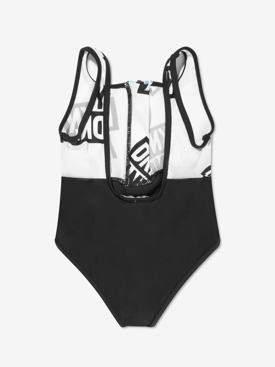 DKNY Teen Girls' White Half Zip Logo One-Piece Swimming Costume
