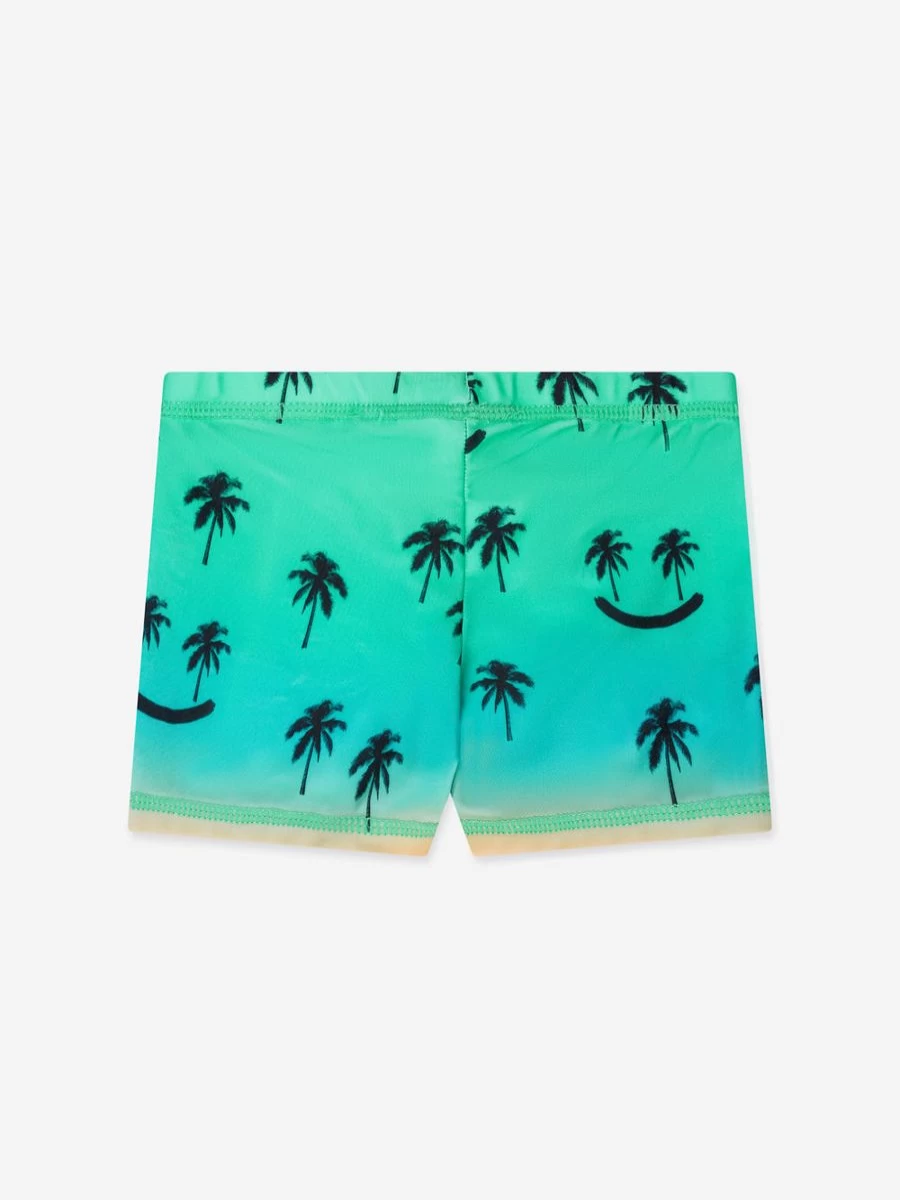 Molo Boys' Green Smiley Face Palm Print Swim Trunks for Kids