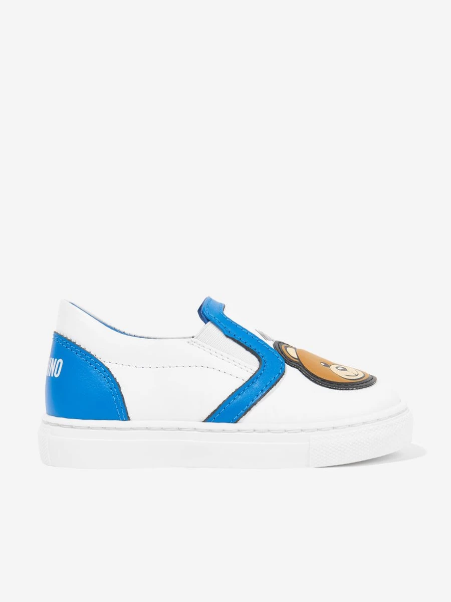 Moschino Kids Boys White Leather Slip-On Trainers | Stylish & Comfortable