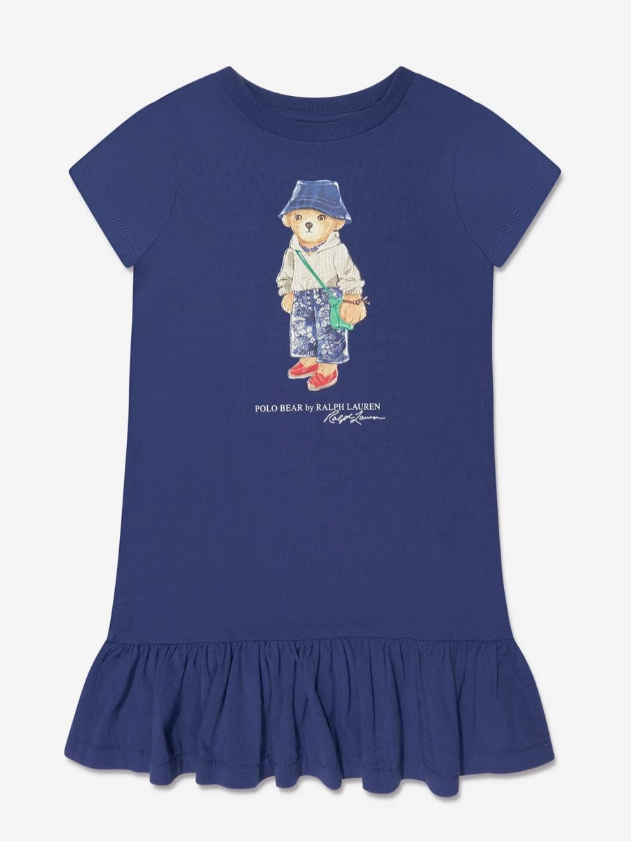 Ralph Lauren Kids Navy Bear Print Jersey Dress for Teen Girls