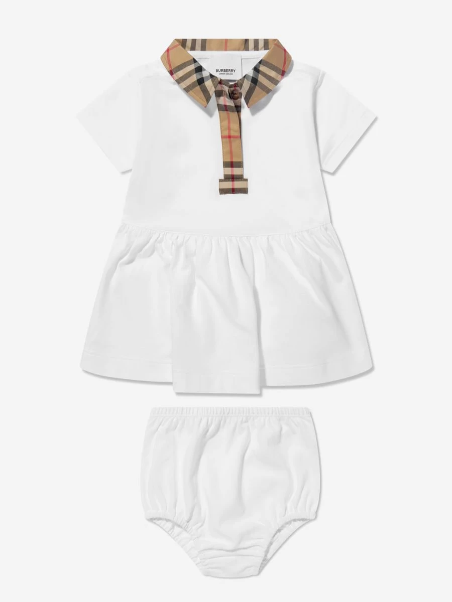 Burberry Kids Baby Girls White Tavi Check Polo Dress - Classic Checkered Design