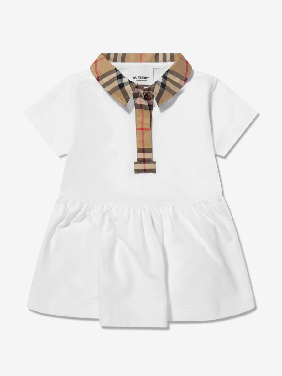 Burberry Kids Baby Girls White Tavi Check Polo Dress - Classic Checkered Design