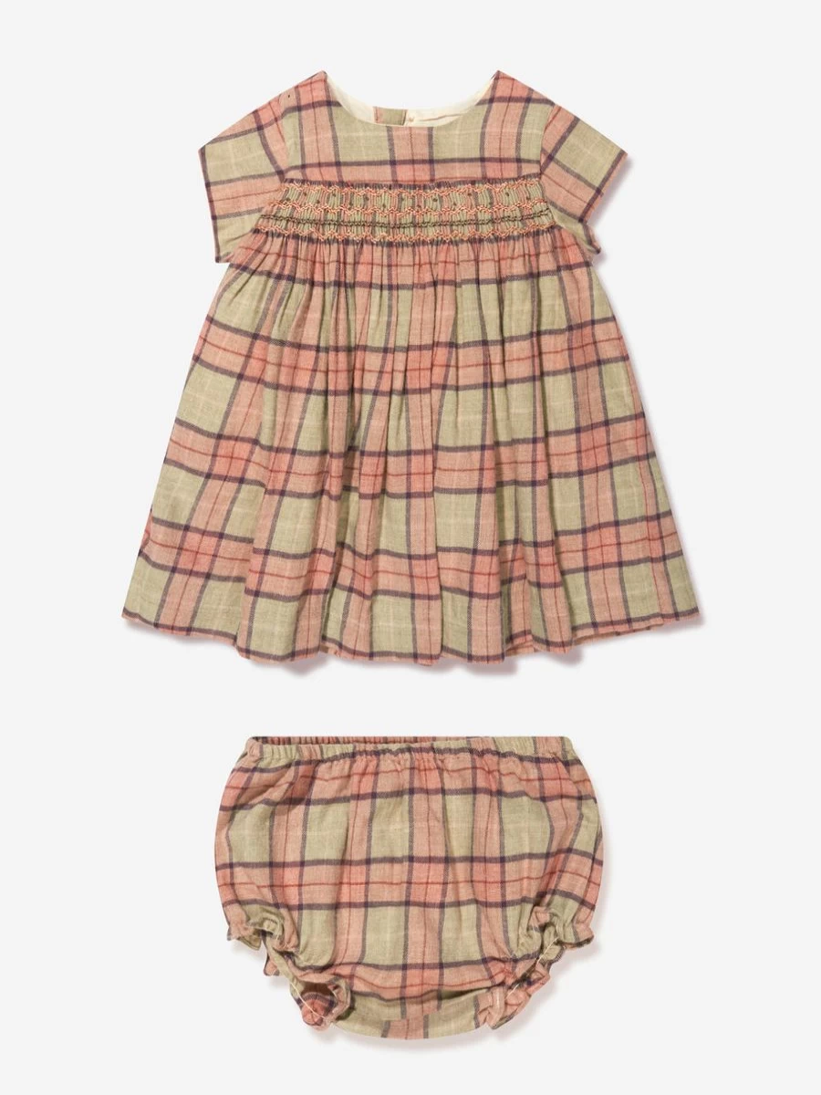 Bonpoint Baby Girls Tartan Dress with Knickers - Elegant Floral Print & Comfortable Fit