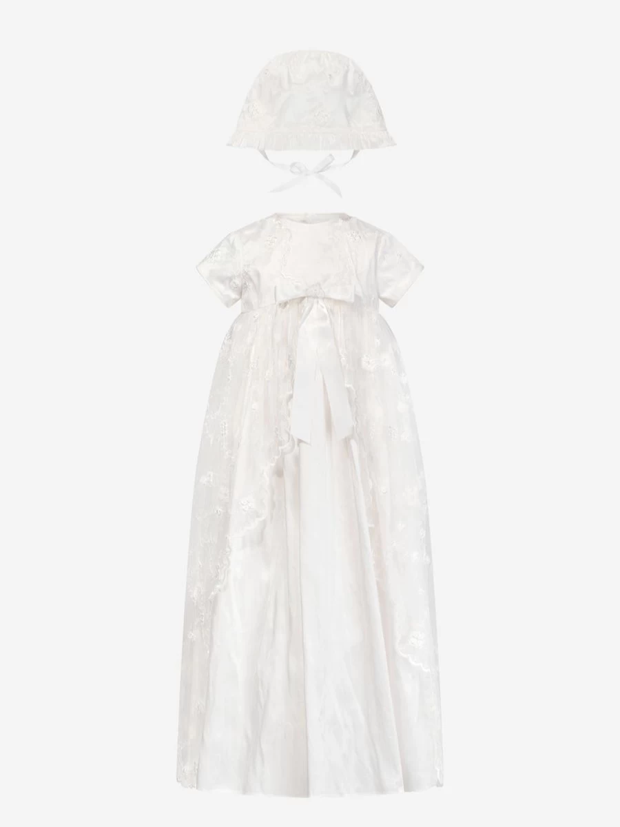 Sarah Louise Ivory Christening Gown & Bonnet Set for Baby Girls - Elegant Baptism Outfit