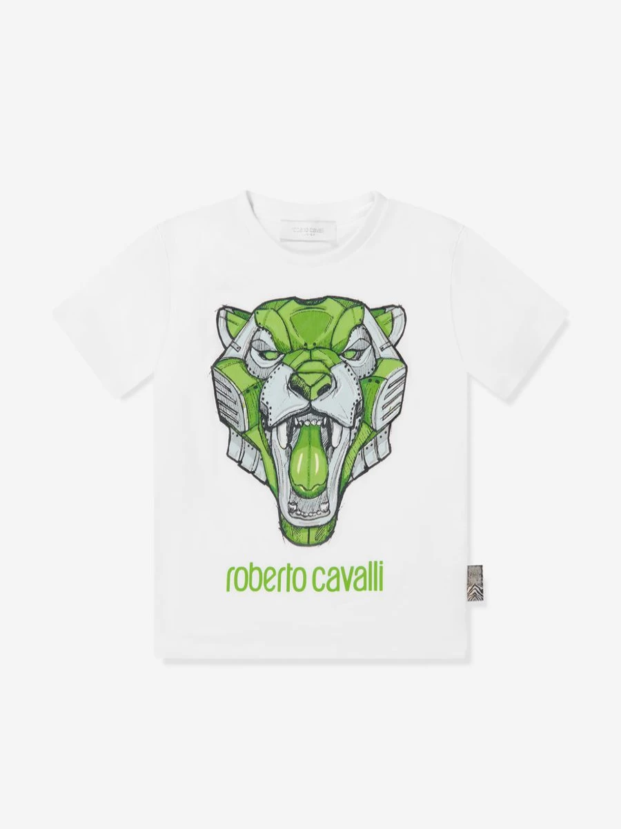 Roberto Cavalli Boys White Tiger Print T-Shirt for Kids