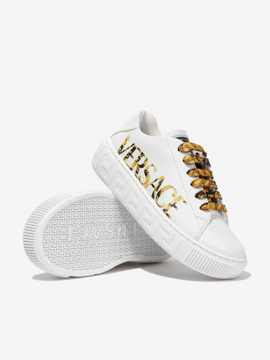 Versace Girls White Leather Logo Trainers for Kids