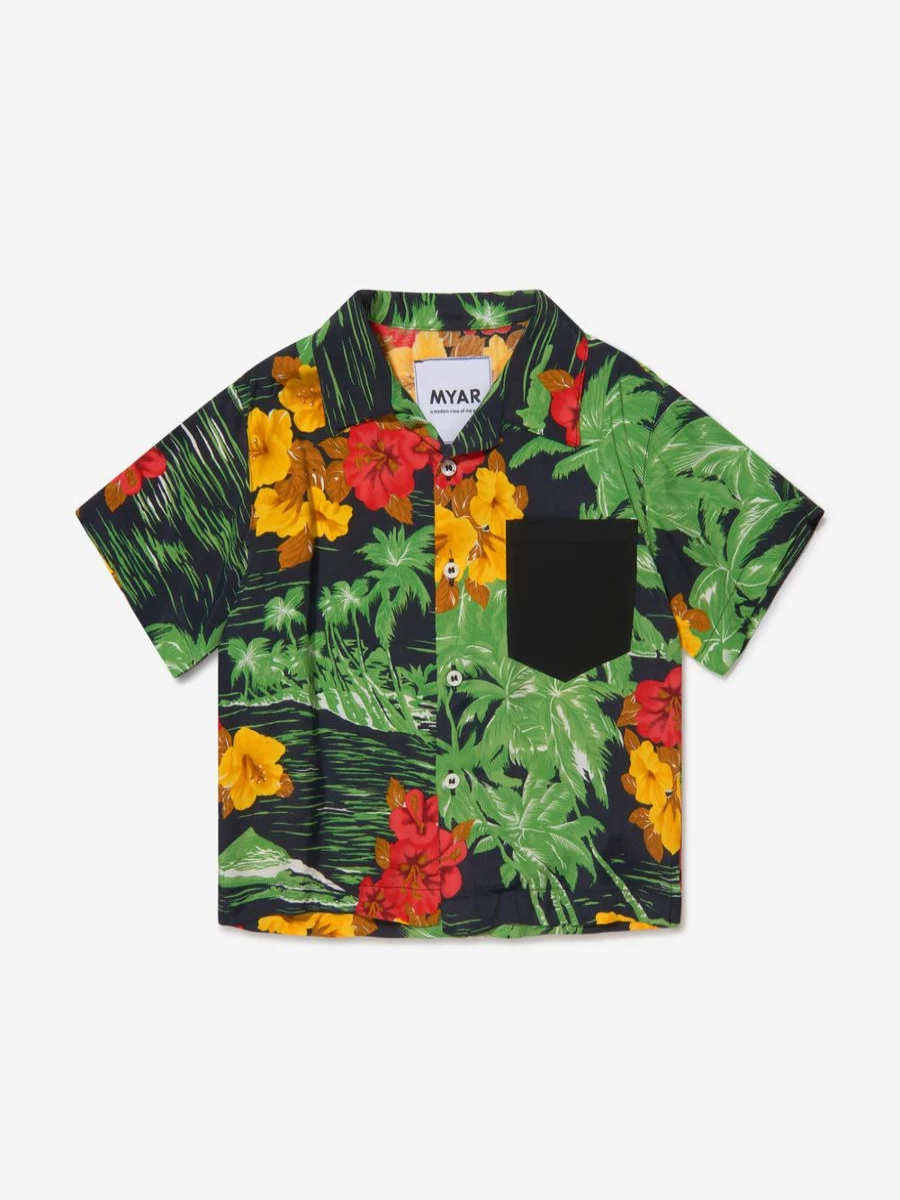 "Myar Teen Boys' Hawaiian Print Cotton Shirt - Tropical Summer Short Sleeve Top"