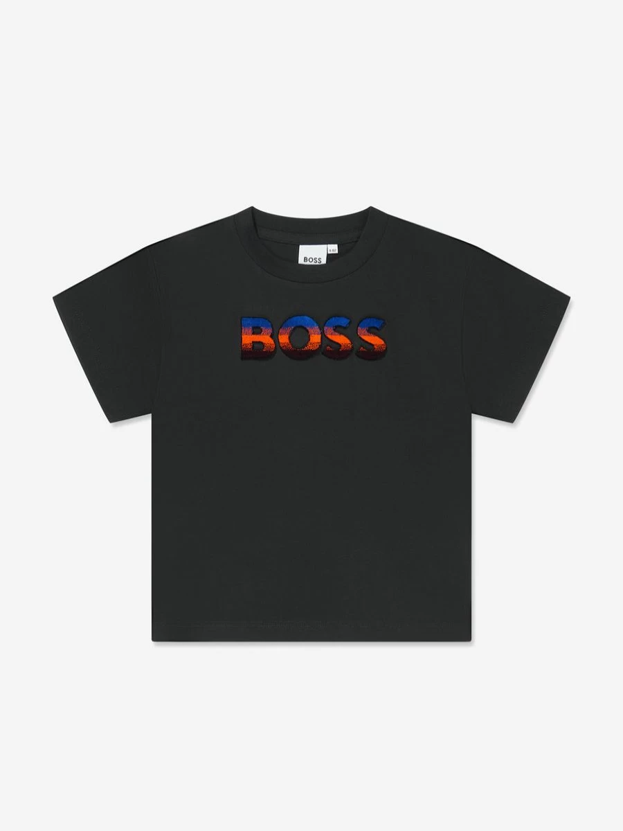 BOSS Teen Boys Black Logo T-Shirt - Casual Cotton Short Sleeve Top