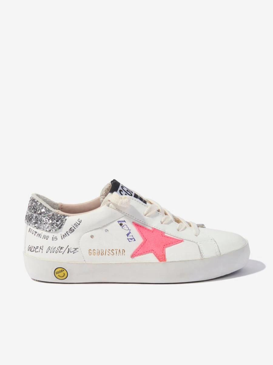 Golden Goose Kids Girls White Leather Super Star Journey Print Sneakers