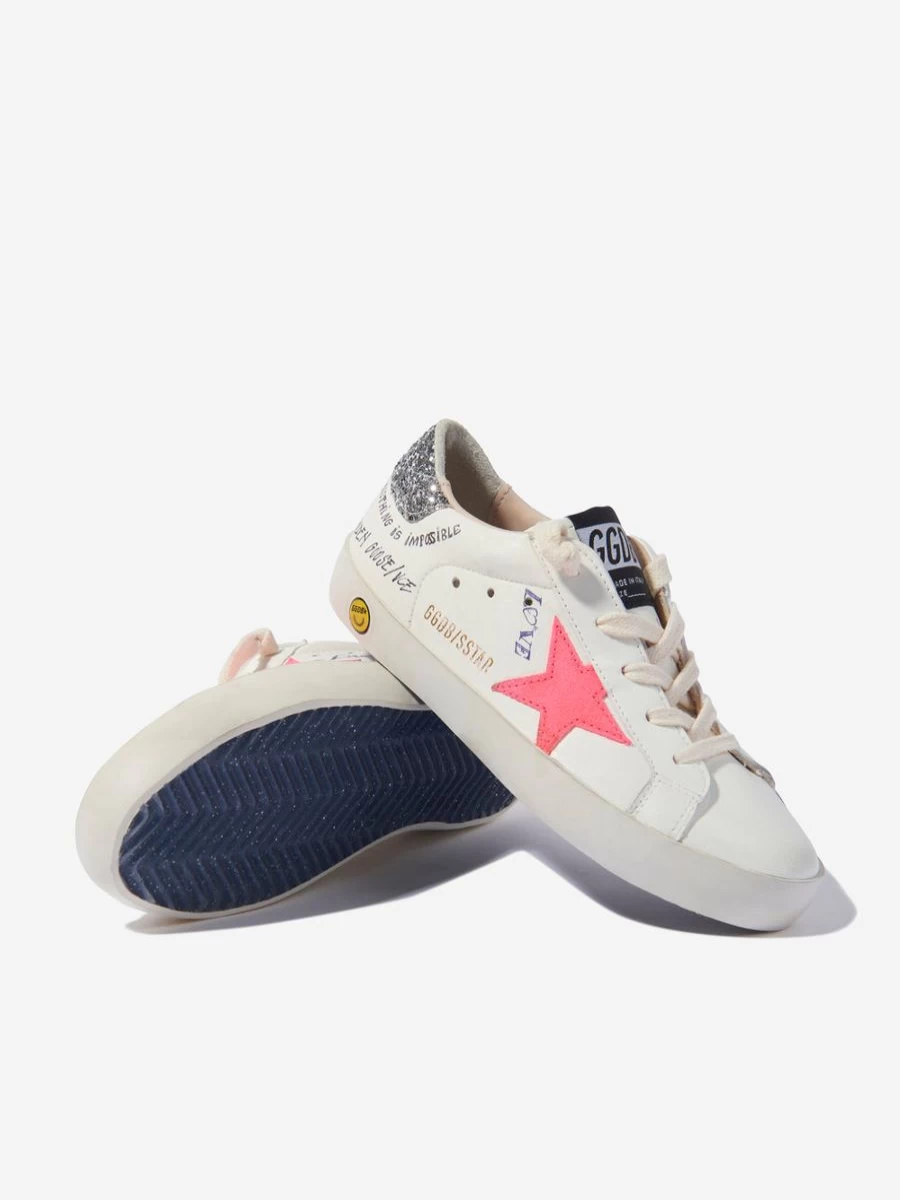 Golden Goose Kids Girls White Leather Super Star Journey Print Sneakers