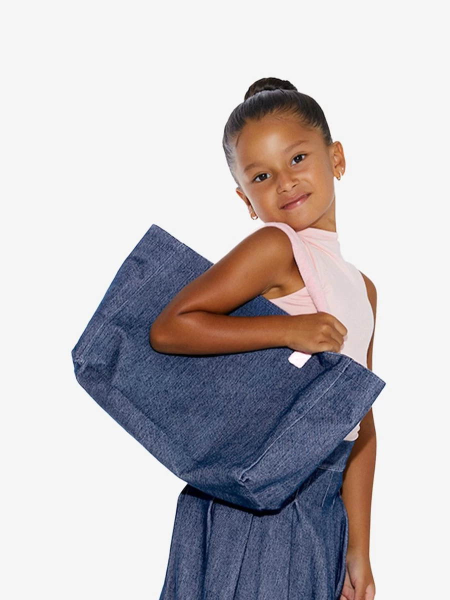 AY by AYLA Girls' Blue Denim Tote Bag - Stylish Casual Handbag for Teens