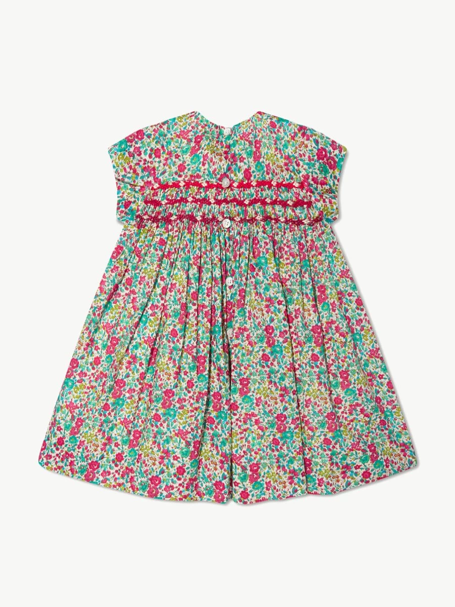 Bonpoint Baby Girls Floral Smocked Maruska Dress in Mint - Elegant French Designer Outfit for Infants & Toddlers