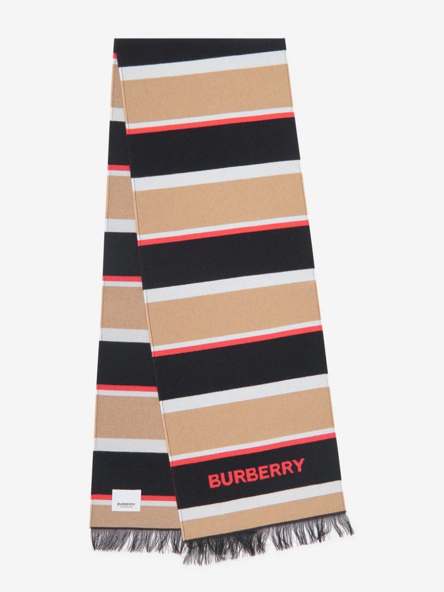 Burberry Girls' Rugby Stripe Scarf in Beige - Classic Kids' Fashion Accessory