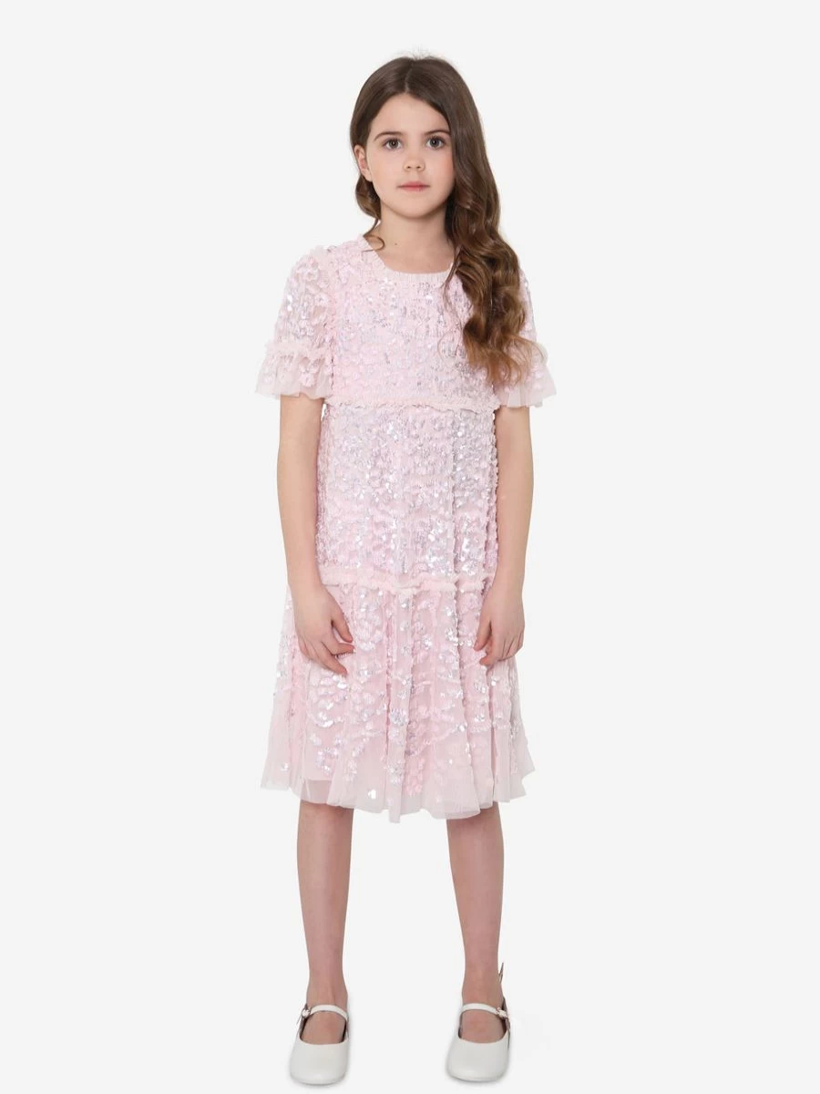 Needle & Thread Girls Annie Sequin Pink Party Dress for Special Occasions