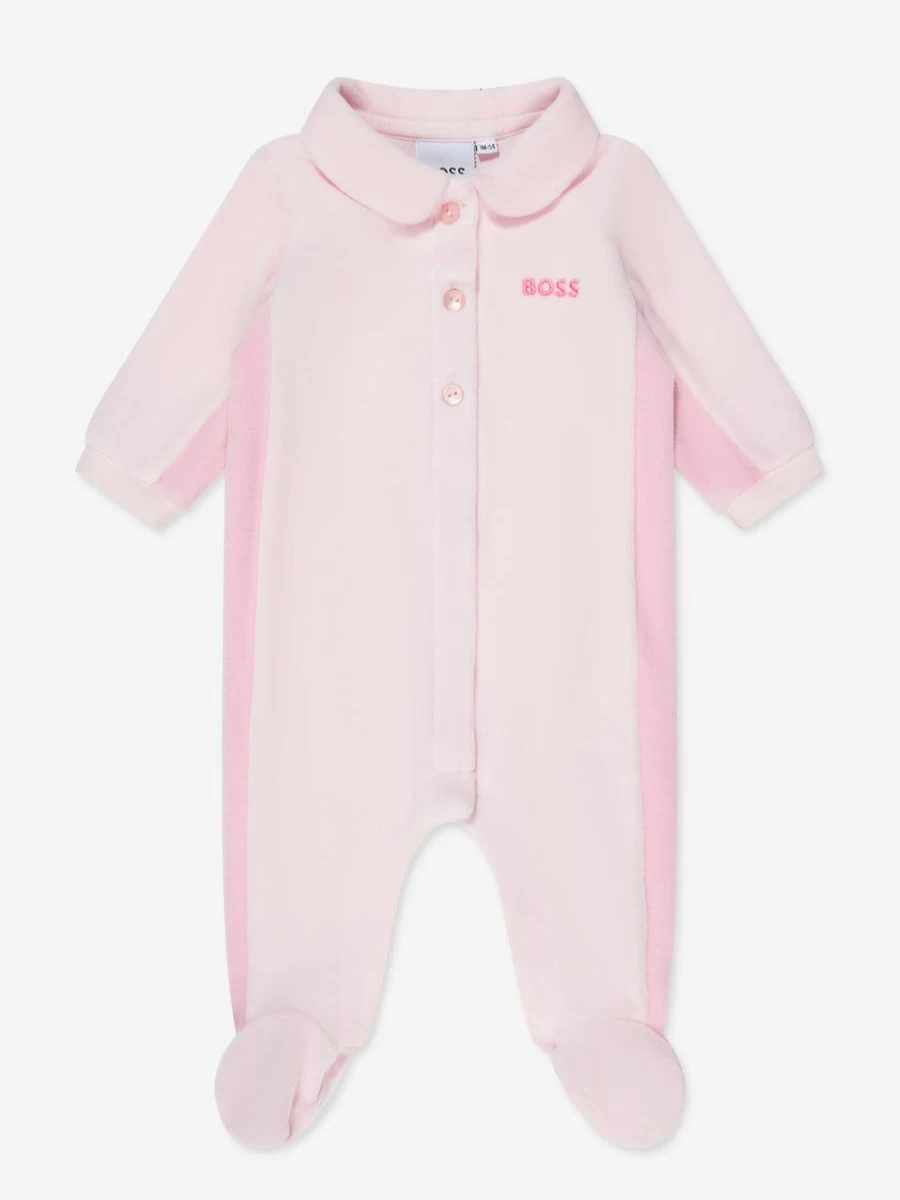 BOSS Baby Girls Pink Velour Babygrow - Soft & Comfortable Romper for Infants